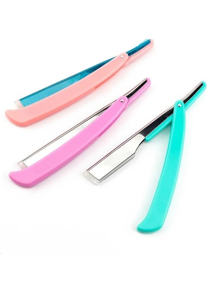 Pembe (10 Bıçak) 3 Renk Unisex Manuel Katlanır Bıçak ve Tıraş Düz Kenarlı Jilet Sakal Tıraş ve Epilasyon Için Bıçaklı (Yurt Dışından)