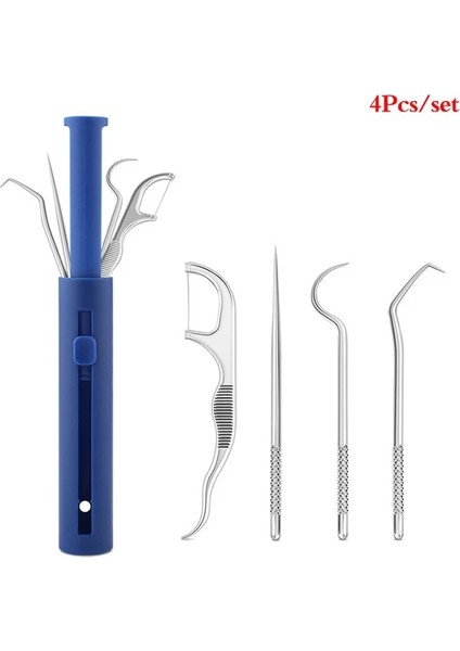 Mavi 4 Adet 1 Takım Kürdan Seti Metal Paslanmaz Çelik Ağız Temizleme Diş Diş Ipi Taşınabilir Kürdan Ipi Diş Temizleyici Depolama Tüpü ile (Yurt Dışından)
