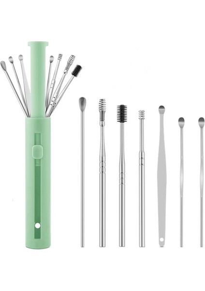 7pcs-Green Kulak Kazma Kaşık Seti Bahar Kulak Kazma Ev Silikon Kulak Kepçe Spiral Kulak Toplama Aracı (Yurt Dışından)