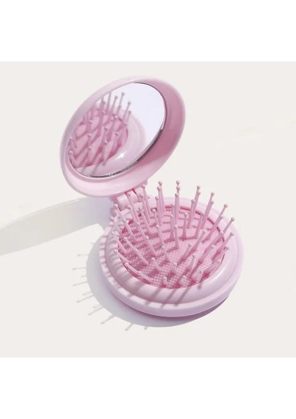 Pembe Taşınabilir Mini Yuvarlak Saç Tarak Ayna Cep Küçük Boy Seyahat Masaj Katlanır Saç Tarak Kadın Saç Fırçaları Şekillendirici Araçları (Yurt Dışından)