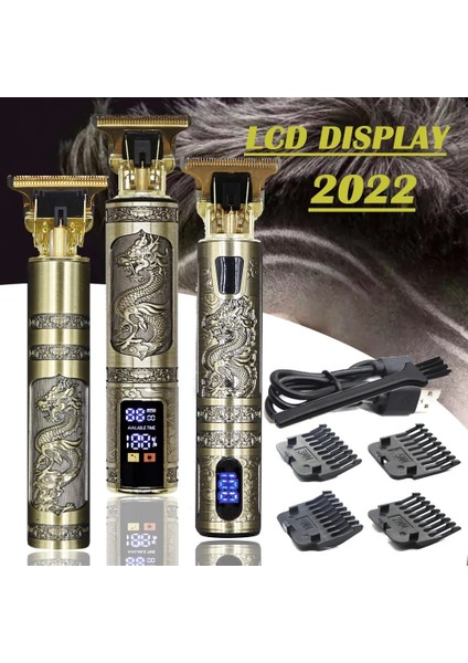 Metal Skeletonlcd Saç Kesme Makinesi T9 Vintage Saç Düzeltici Erkekler Için Berber Makası Profesyonel USB Şarj Edilebilir Elektrikli Sakal Tıraş Makinesi 0.1mm (Yurt Dışından) modelleri