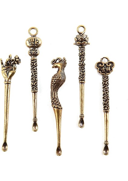 1 Adet Kulak Kaşık Retro Pirinç Ejderha Phoenix Taşınabilir Kulak Temizleme Aracı Kulak Temizleme Çubuğu Kulak Mumu Sökücü Küret Temizleyici Anahtarlık Kolye (Yurt Dışından)
