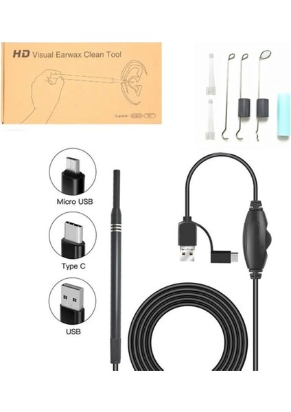 Siyah 3'ü 1 Arada Endoskop Kamera Otoskop, Tıbbi Kürdan Için Kulak Temizleme Kiti, Kulak Kiri Temizleme Aracı Kulak Kapsamı Kulak Kiri Temizleme Aracı (Yurt Dışından)