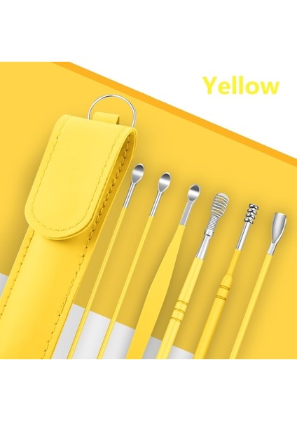 Sarı 6 Adet/takım Pu Deri Kılıf Earpick Çubukları Kulak Kiri Sökücü Kulak Seçici Temizleme Temizleyici Kaşık Küret Kulak Koruyucu Balmumu Temizleme Aracı (Yurt Dışından)