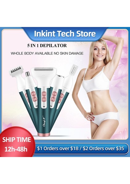 Gümüş 5 In 1 Kadın Epilatör Kadın Kaş Düzeltici Bayan Tıraş Makinesi Epilasyon Tıraş Makinesi Yüz Epilatör Bikini Tüy Dökücü P40 (Yurt Dışından)