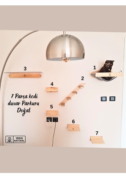 Kedi duvar evi, Kedi duvar parkuru, Kedi duvar merdiveni, Kedi duvar tırmalama Bushop 7 Parça Modern Set