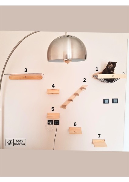 Kedi duvar evi, Kedi duvar parkuru, Kedi duvar merdiveni, Kedi duvar tırmalama Bushop 7 Parça Modern Set fiyatları