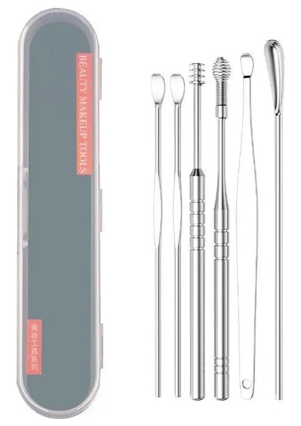 Beyaz Kutu Paslanmaz Çelik Kulak Kepçesi Kulak Toplama Aracı Seti Yetişkin Çocuk Spiral Kulak Izgarası Kulak Kepçesi Kulak Temizleyici 6 Parçalı Set (Yurt Dışından)