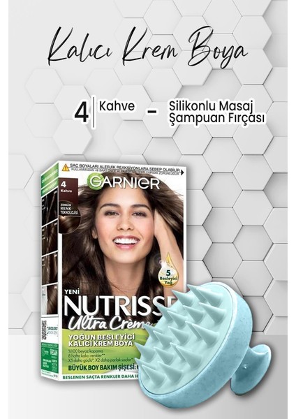 Nutrisse Besleyici Kalıcı Krem Saç Boyası 4 Kahve ve Şampuan Fırçası Mavi