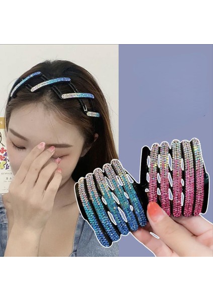 Pembe 1 Adet Glitter Rhinestone Kafa Bandı Saç Çember Basit Gerilebilir Saç Çember Görünmez Hairband Dişler ile Kaymaz Katlanabilir Saç Pençe (Yurt Dışından)