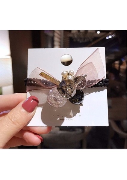 B Moda Kristal Rhinestone Saç Halat Kadın Kaba Kravat At Kuyruğu Ins Saç Halkası Yay Düğüm Kravat Basit Saç Halat Aksesuarları (Yurt Dışından)