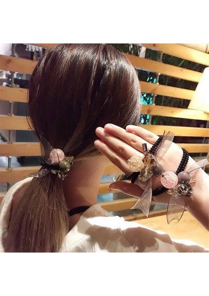 B Moda Kristal Rhinestone Saç Halat Kadın Kaba Kravat At Kuyruğu Ins Saç Halkası Yay Düğüm Kravat Basit Saç Halat Aksesuarları (Yurt Dışından) modelleri