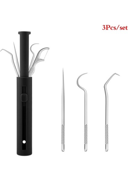 Siyah 3 Adet 1 Takım Kürdan Seti Metal Paslanmaz Çelik Ağız Temizleme Diş Diş Ipi Taşınabilir Kürdan Ipi Diş Temizleyici Depolama Tüpü ile (Yurt Dışından)