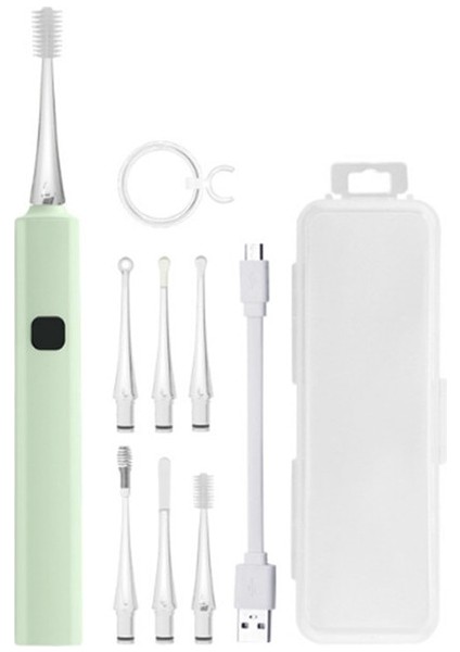 Yeşil 6 Adet Takım Elbise Şarj Edilebilir USB LED El Feneri Kulak Temizleyici Endoskop Temizleme Kaşığı Kulak Curette Büyüteç Işık Kaşık Kulak Kiri Temizleme Kulak Kapsamı (Yurt Dışından)