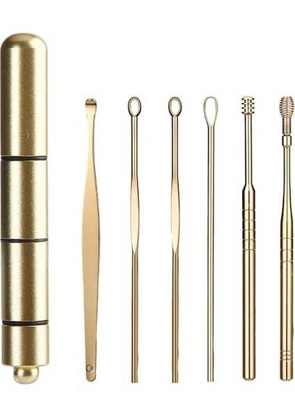 6pcs-Altın 6 Parçalı Set Paslanmaz Çelik Kulak Kiri Toplayıcı Spiral Dönüşlü Kulak Temizleme Çubuğu Kulak Temizleme Çubuğu Kulağı Temizlemek Için Taşınabilir Kulak Temizleme Aracı (Yurt Dışından)