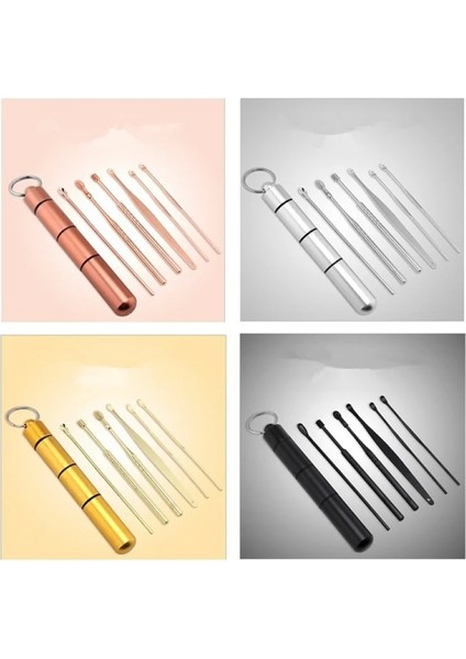 6pcs-Altın 6 Parçalı Set Paslanmaz Çelik Kulak Kiri Toplayıcı Spiral Dönüşlü Kulak Temizleme Çubuğu Kulak Temizleme Çubuğu Kulağı Temizlemek Için Taşınabilir Kulak Temizleme Aracı (Yurt Dışından)