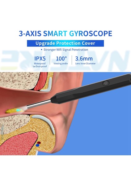 Siyah Natfıre Ne6 Kablosuz Wifi Kulak Temizleme Çubuğu Otoskop Kamera 1296 P Borescope Aydınlık Kulak Balmumu Temizleme Diş Ağız Muayene Kulak Temizleyici (Yurt Dışından)