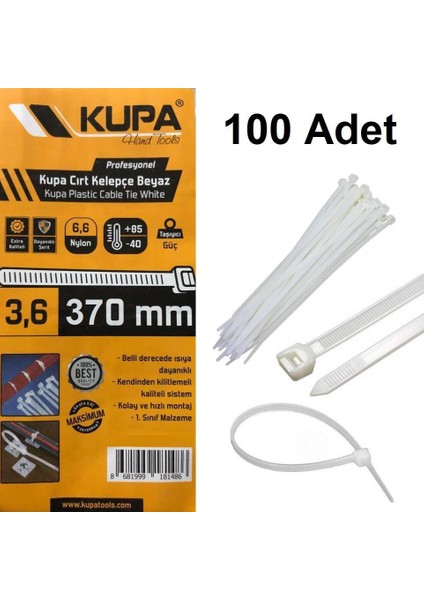 Plastik Cırt Kelepçe Beyaz 3.6 x 370 Mm. - 100 Adet