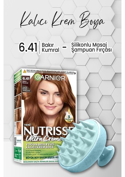 Garnier Nutrisse Besleyici Kalıcı Krem Saç Boyası 6.41 Bakır Kumral ve Şampuan Fırçası Mavi