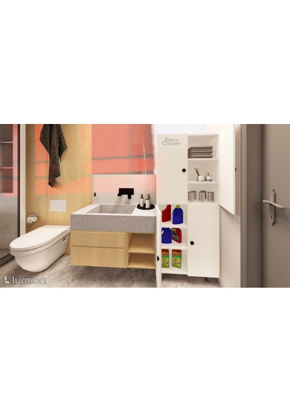 Gris Mdf 6 Raflı Çok Amaçlı Mutfak Banyo Ayakkabılık Dolab - 60 cm