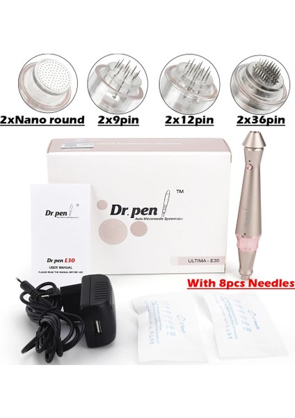 10 Adet R3 Dr. Kalem E30 Kablolu Mikro Iğne Derma Kalem Otomatik Dermapen Cilt Bakım Makinesi 8 Pcs Süngü Iğneler ile 5 Seviye Ayarı (Yurt Dışından)