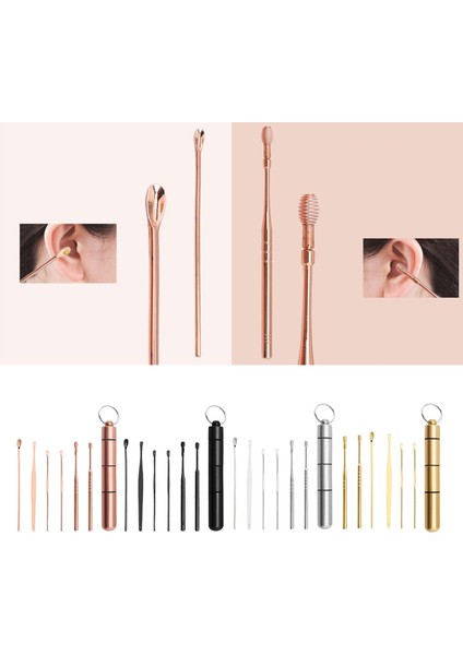 Rose Golden 6 Adet Kulak Temizleme Çubuğu Temizleme Kiti Alet Seti, Taşınabilir Saklama Kutusu ile Balmumu Sökücü Aracı (Yurt Dışından)