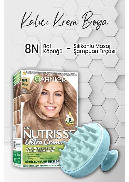 Nutrisse Besleyici Kalıcı Krem Saç Boyası 8n Bal Köpüğü ve Şampuan Fırçası Mavi