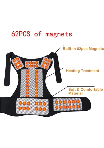 62PCS Mıknatıslar Xl Manyetik Sırt Desteği Mıknatıslar Isıtma Terapisi Yelek Bel Brace Duruş Düzeltici Omurga Geri Omuz Bel Duruş Düzeltme (Yurt Dışından)