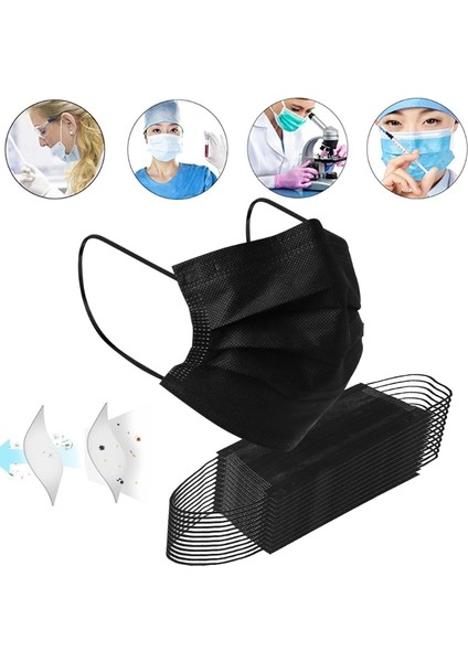 W2 50 Yetişkin Tek Kullanımlık Dokunmamış Yüz Maskesi 3 Katmanlı Filtre Maskesi Ağız Yüz Maskesi Yetişkin Nefes Siyah Maske Ağız Kapağı (Yurt Dışından)