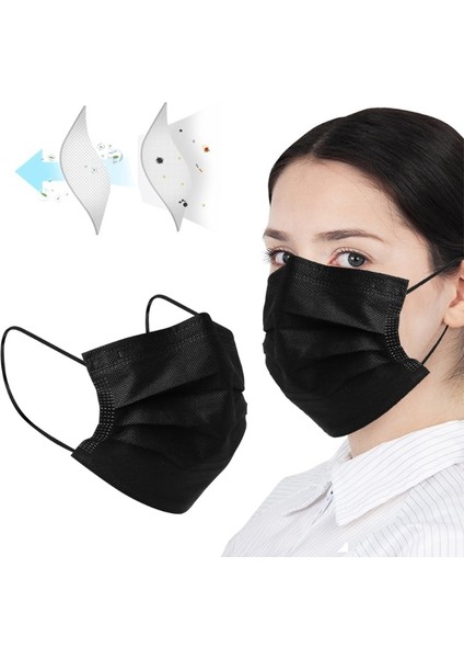 W2 50 Yetişkin Tek Kullanımlık Dokunmamış Yüz Maskesi 3 Katmanlı Filtre Maskesi Ağız Yüz Maskesi Yetişkin Nefes Siyah Maske Ağız Kapağı (Yurt Dışından)