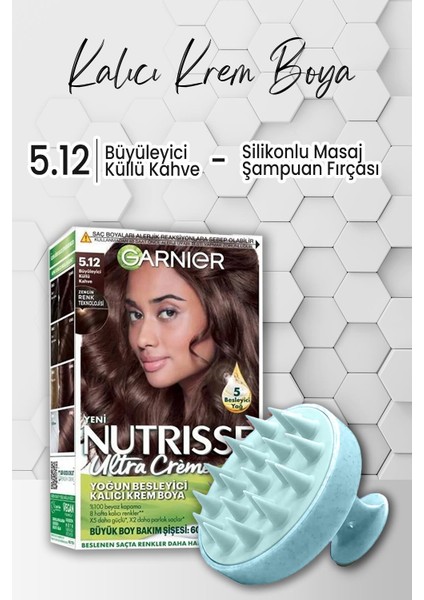 Garnier Nutrisse Besleyici Kalıcı Krem Saç Boyası 5.12 Küllü Kahve ve Şampuan Fırçası Mavi