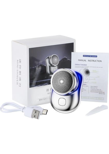 Mavi Elektrikli Mini Tıraş Makinesi Ipx7 Su Geçirmez Sakal Düzeltici Cep Jilet Taşınabilir USB Şarj Edilebilir Erkek Jilet Yüz Tam Vücut Tıraş (Yurt Dışından)