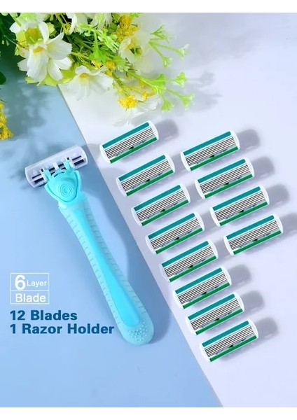 1 Kolu 12 Bıçak 1 Kolu + 12 Bıçak/erkek ve Kadın Vücut Saç Bikini Güvenlik Jilet Kadın Epilasyon Tıraş Tıraş Makinesi Yedek Kafaları (Yurt Dışından)