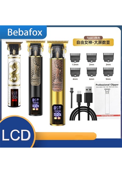 LCD 1 Yeni Şarj Edilebilir High-End LCD Elektrikli Saç Kesme Makinesi Kesme Makinesi Tıraş Makinesi Erkekler Için Berber Profesyonel Sakal Düzeltici Çakmak (Yurt Dışından)