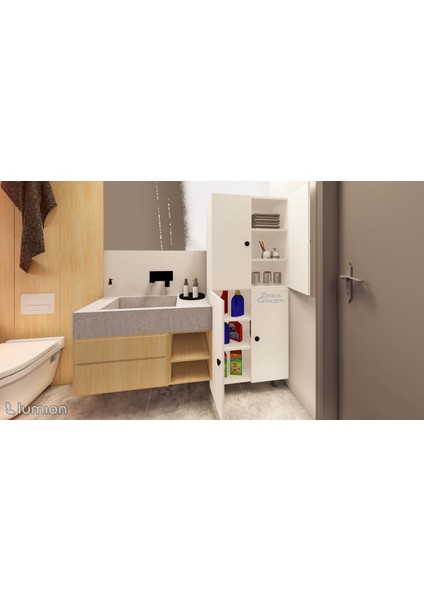 Gris Mdf 6 Raflı Çok Amaçlı Mutfak Banyo Ayakkabılık Dolabı 50 cm