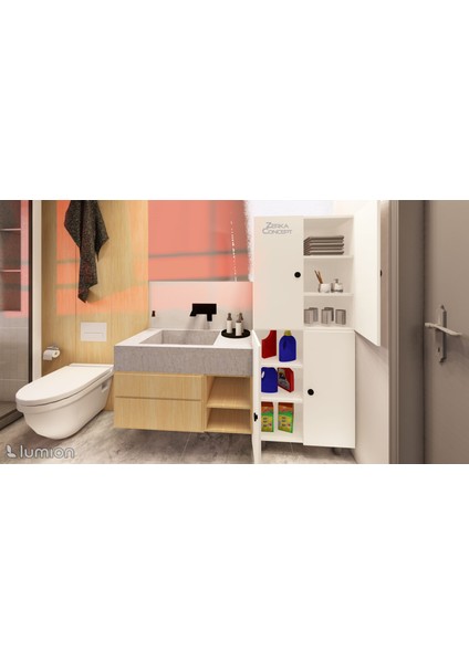 Gris Mdf 6 Raflı Çok Amaçlı Mutfak Banyo Ayakkabılık Dolabı 50 cm