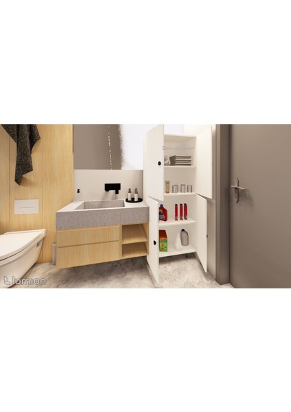 Gris Mdf 6 Raflı Çok Amaçlı Mutfak Banyo Ayakkabılık Dolabı 50 cm