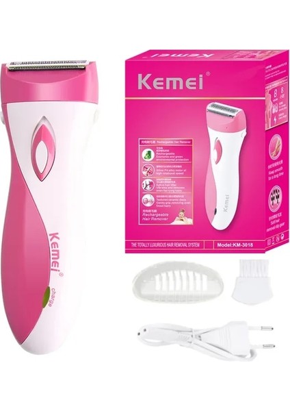 Pembe Kemei KM-3018 Elektrikli Şarj Edilebilir Bayan Tıraş Makinesi Saç Çıkarıcı Epilatör Ağrısız Tıraş Yün Kazıma Ab Tüm Vücut Kullanımı Için (Yurt Dışından)