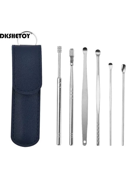 Mavi 6 Adet Kulak Kiri Temizleme Alet Takımı Saklama Kutusu ile Paslanmaz Çelik Kulak Kiri Çıkarıcı Temizleyici Aracı Çocuklar Için Yetişkin Unisex Fb (Yurt Dışından)