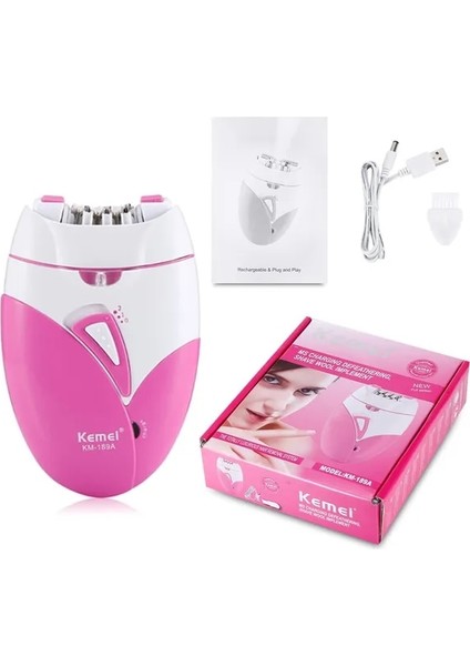 Kutu ile Kemei 189A Kadın Ağrısız Epilatör Şarj Edilebilir Vücut Epilasyon Makinesi Elektrikli Tıraş Özel Parça Bikini Koltukaltı Epilasyon (Yurt Dışından)