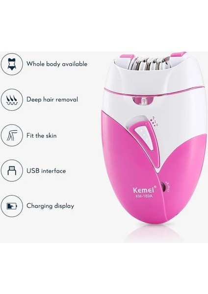Kutu ile Kemei 189A Kadın Ağrısız Epilatör Şarj Edilebilir Vücut Epilasyon Makinesi Elektrikli Tıraş Özel Parça Bikini Koltukaltı Epilasyon (Yurt Dışından) indirimleri