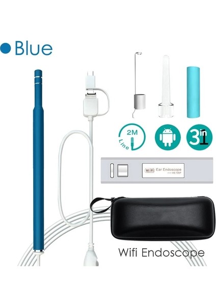 Mavi 1.3mp Wifi Tıbbi USB 720 P Hd Görsel Kulak Endoskop Otoskop Kaşık Kamera Borescope Android Pc Ios Tablet Iphone Kulak Seçici Aracı (Yurt Dışından)
