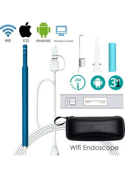 Mavi 1.3mp Wifi Tıbbi USB 720 P Hd Görsel Kulak Endoskop Otoskop Kaşık Kamera Borescope Android Pc Ios Tablet Iphone Kulak Seçici Aracı (Yurt Dışından)