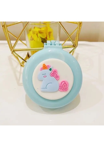 Gökyüzü Mavi-Unicorn Makyaj Aynası ile Sevimli Katlanır Masaj Tarak Seyahat Taşınabilir Plastik Hava Yastığı Küçük Tarak Saç Fırçası Karikatür Ayı Hava Yastığı Tarak (Yurt Dışından)