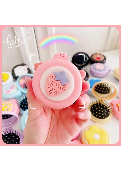 Gökyüzü Mavi-Unicorn Makyaj Aynası ile Sevimli Katlanır Masaj Tarak Seyahat Taşınabilir Plastik Hava Yastığı Küçük Tarak Saç Fırçası Karikatür Ayı Hava Yastığı Tarak (Yurt Dışından)