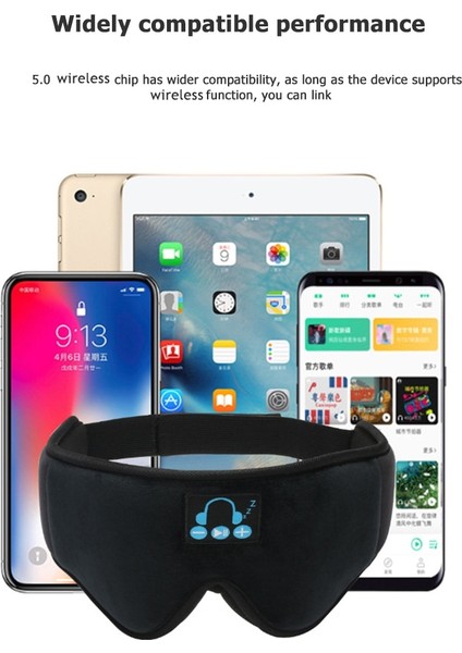 Siyah Stereo Müzik Kulaklık 3D Uyku Göz Maskesi Kapağı Kablosuz Kulaklık Kafa Bandı Bluetooth Uyumlu V5.0 Yan Uyuyanlar Için (Yurt Dışından)