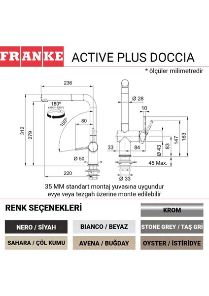 Active Plus Doccia Mutfak Armatürü, Sahara, Çöl Rengi, Spiralli Başlık