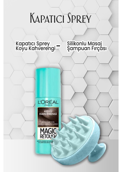 Kapatıcı Saç Spreyi Koyu Kahverengi 75 ml ve Şampuan Fırçası Mavi