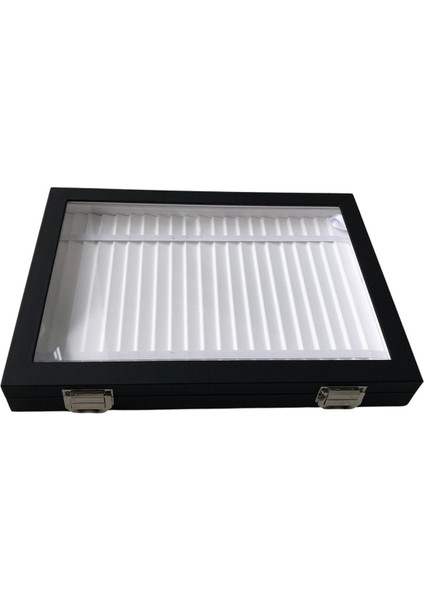 Camlı Kapaklı Bileklik,zincir ve Takı Tablası Siyah Deri / Içi Beyaz (21 Kanallı ve Lastikli) fiyatları