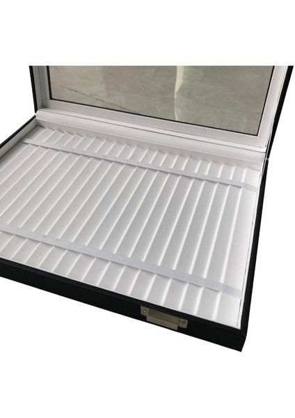 Camlı Kapaklı Bileklik,zincir ve Takı Tablası Siyah Deri / Içi Beyaz (21 Kanallı ve Lastikli) modelleri